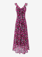 Daily Dresses For Women Red Shaping Flowers Sleeveless V-Neck Raised Waist Printed Dress
