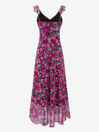 Daily Dresses For Women Red Shaping Flowers Sleeveless V-Neck Raised Waist Printed Dress