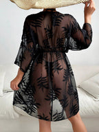 Vacation Dresses Sheer Shaping 3/4 Length Sleeves V-Neck Chic Black Dress