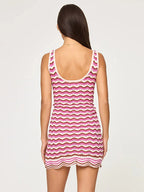 Vacation Dresses Shaping Sleeveless Stripes Scoop Neck Athletic Pink Dress