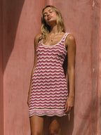 Vacation Dresses Shaping Sleeveless Stripes Scoop Neck Athletic Pink Dress
