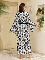 Vacation Dresses Oversized Long Sleeves Printed Casual Rose Dress