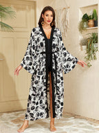 Vacation Dresses Oversized Long Sleeves Printed Casual Rose Dress