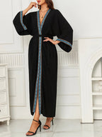 Vacation Dresses Ruffled Sash Long Sleeves Printed Casual Gold Dress