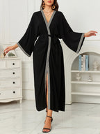 Vacation Dresses Ruffled Sash Long Sleeves Printed Casual Gold Dress