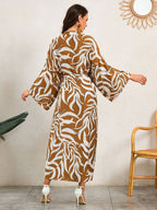 Vacation Dresses Oversized Long Sleeves Printed Casual Rose Dress