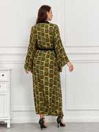 Vacation Dresses Oversized Long Sleeves Printed Casual Rose Dress