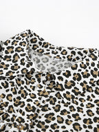 Women Jacket Turndown Collar Buttons Leopard Print Long Sleeve Outerwear