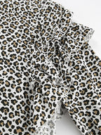Women Jacket Turndown Collar Buttons Leopard Print Long Sleeve Outerwear