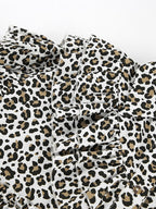 Women Jacket Turndown Collar Buttons Leopard Print Long Sleeve Outerwear