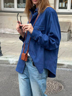 Women's Jackets Turndown Collar Front Button Casual Buttons Blue Jacket For Women