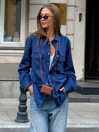 Women's Jackets Turndown Collar Front Button Casual Buttons Blue Jacket For Women