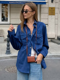 Women's Jackets Turndown Collar Front Button Casual Buttons Blue Jacket For Women