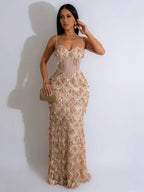 Party Dress Red Straps Neck Sequins Sleeveless Open Shoulder Chic Semi Formal Dress