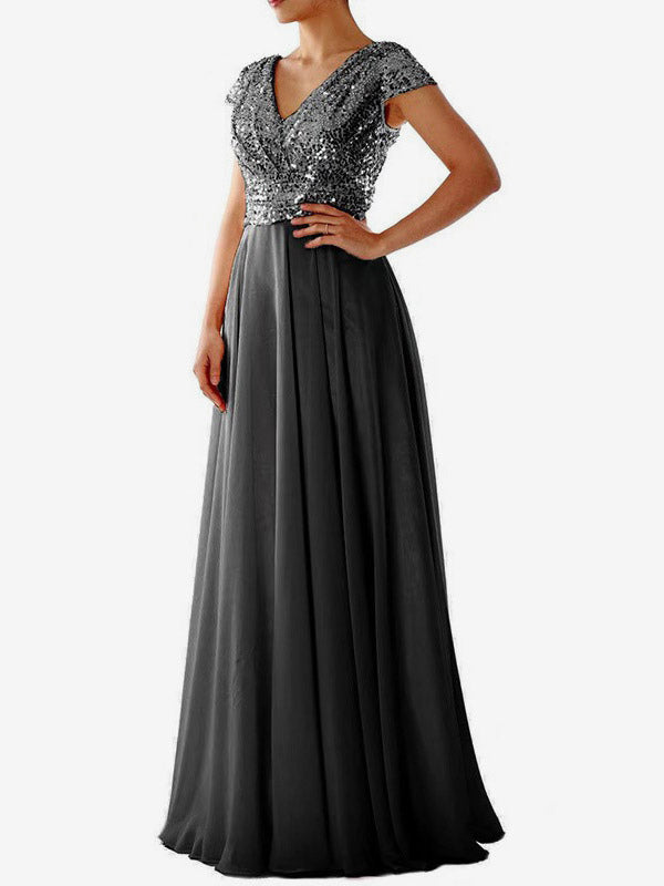 Party Dress Ecru White V-Neck Sequins Short Sleeves Shaping Cap Sleeves Chic Semi Formal Dress