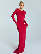 Party Dress Maxi White Jewel Neck Long Sleeves Sexy Semi Formal Dress
