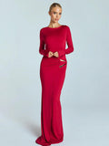 Party Dress Maxi White Jewel Neck Long Sleeves Sexy Semi Formal Dress