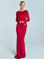 Party Dress Maxi White Jewel Neck Long Sleeves Sexy Semi Formal Dress