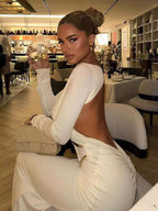 Party Dress Maxi White Jewel Neck Long Sleeves Sexy Semi Formal Dress