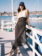 Vacation Dresses Maxi Sleeveless Polka Dot V-Neck Sexy Black Dress