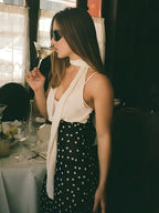 Vacation Dresses Maxi Sleeveless Polka Dot V-Neck Sexy Black Dress