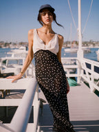 Vacation Dresses Maxi Sleeveless Polka Dot V-Neck Sexy Black Dress