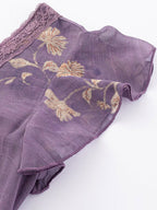 Daily Dresses For Woman Purple Shaping Flowers V-Neck Raised Waist Cap Sleeves Dress