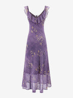 Daily Dresses For Woman Purple Flowers Sleeveless V-Neck Raised Waist Dress