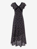 Daily Dresses Black Shaping Lace Short Sleeves High Collar Raised Waist Cap Sleeves Dress