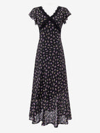 Daily Dresses Black Shaping Lace Short Sleeves High Collar Raised Waist Cap Sleeves Dress