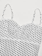 Daily Dresses Woman's Midi Dress Black Polyester Sleeveless Straps Neck Polka Dot Dress