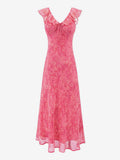 Daily Dresses For Woman Sleeveless V-Neck Raised Waist Sweet Shaping Ruffles Red Dress