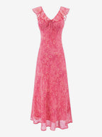 Daily Dresses For Woman Sleeveless V-Neck Raised Waist Sweet Shaping Ruffles Red Dress