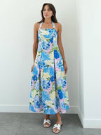 Vacation Dresses Shaping Backless Lace Sleeveless Printed Straps Neck Elegant Pink Dress