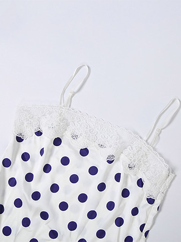 Date Night Dresses Mini Sleeveless Polka Dot Straps Neck Sexy Blue Dress