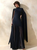 Party Dress Maxi Black Jewel Neck Sleeveless Chic Semi Formal Dress