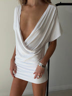 Night Out Dresses White Polyester Short Sleeves V-Neck Summer Dress