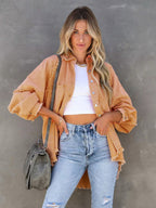 Women Jacket Turndown Collar Long Sleeve Oversized Outerwear