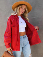 Women Jacket Turndown Collar Long Sleeve Oversized Outerwear