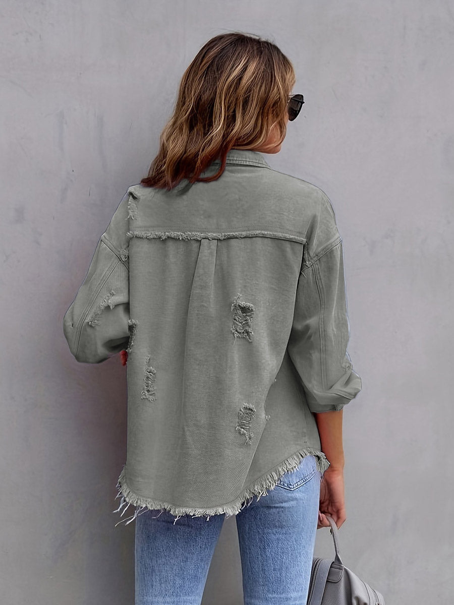 Women Jacket Turndown Collar Cotton Long Sleeve Oversized Outerwear