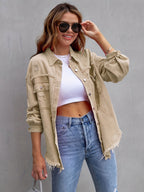 Women Jacket Turndown Collar Cotton Long Sleeve Oversized Outerwear