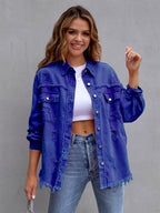 Women Jacket Turndown Collar Cotton Long Sleeve Oversized Outerwear