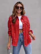 Women Jacket Turndown Collar Cotton Long Sleeve Oversized Outerwear