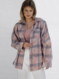 Women Jacket Turndown Collar Plaid Casual Long Sleeve Cardigans
