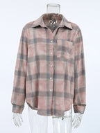 Women Jacket Turndown Collar Plaid Casual Long Sleeve Cardigans