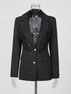 Blazer For Women Chic Turndown Collar Cut Out Long Sleeves Outerwear