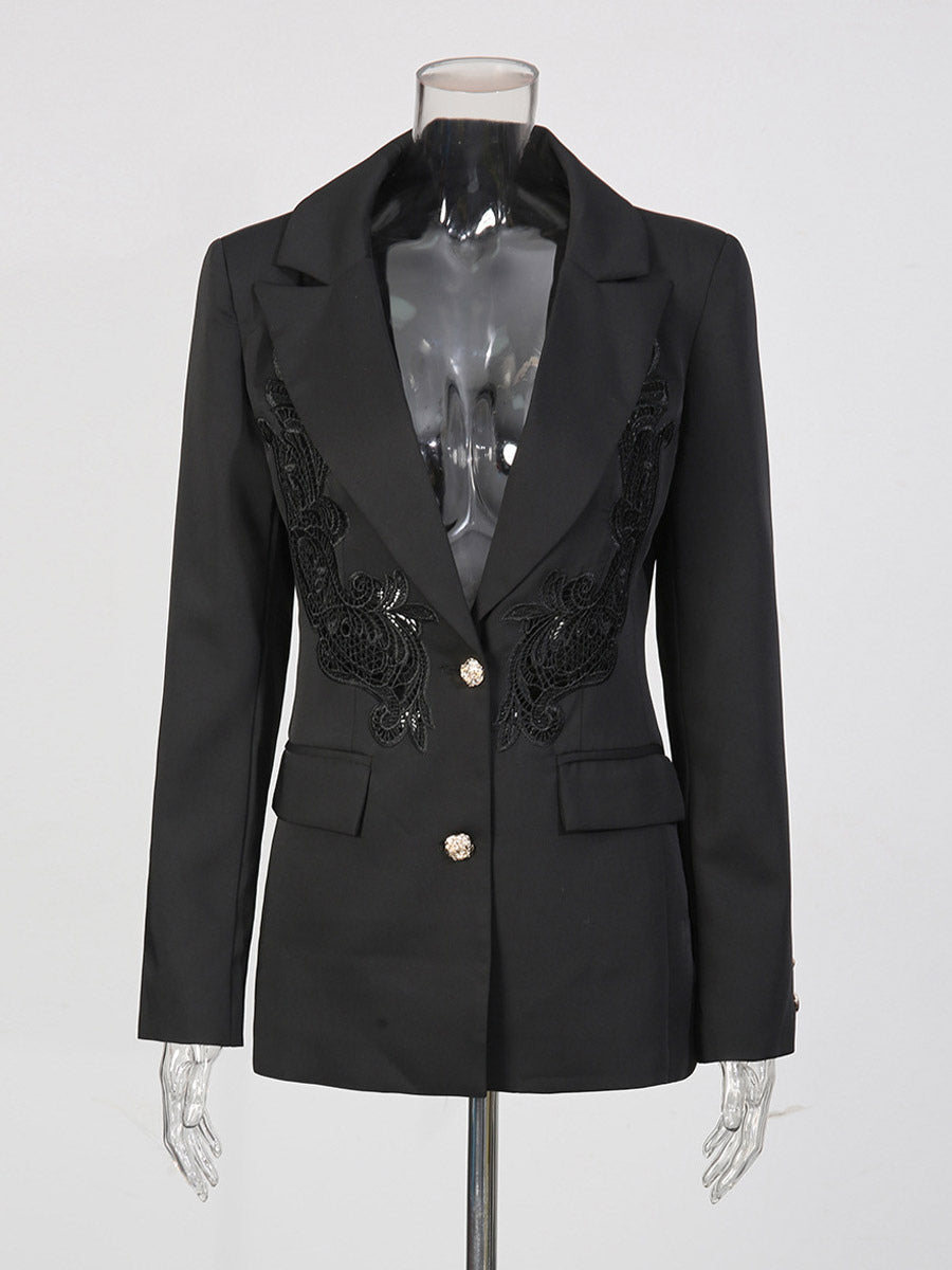 Blazer For Women Chic Turndown Collar Cut Out Long Sleeves Outerwear