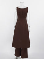 Two Piece Sets Brown Sleeveless Casual Vest Pant Set