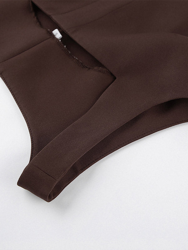 Two Piece Sets Brown Sleeveless Casual Vest Pant Set