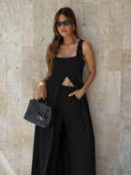 Two Piece Sets Brown Sleeveless Casual Vest Pant Set